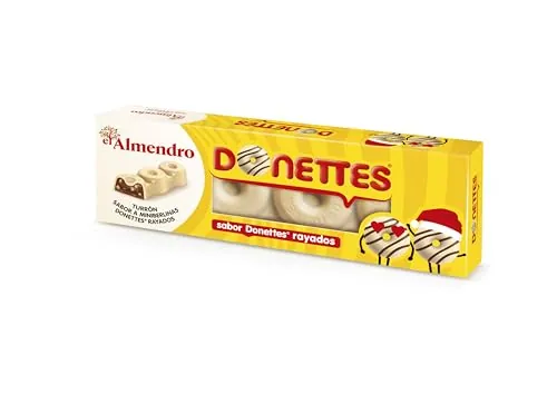 El Almendro, Donettes Rayados, Turrón Praliné de Chocolate con Relleno Cremoso de Trocitos de Bizcocho, Sabor Donettes Rayados, Ideal para Cesta Navidad, Made in Spain, 150 Gramos