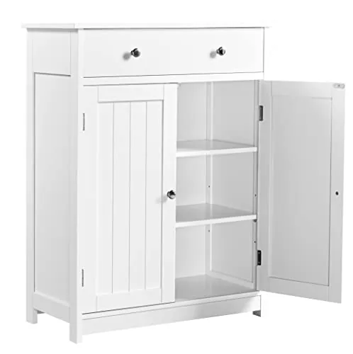 Yaheetech Mueble Baño Auxiliar Armario Baño de Tres Niveles 60x30x80cm | Armario Columna de Cuarto Cajonera Madera Lacada Blanco