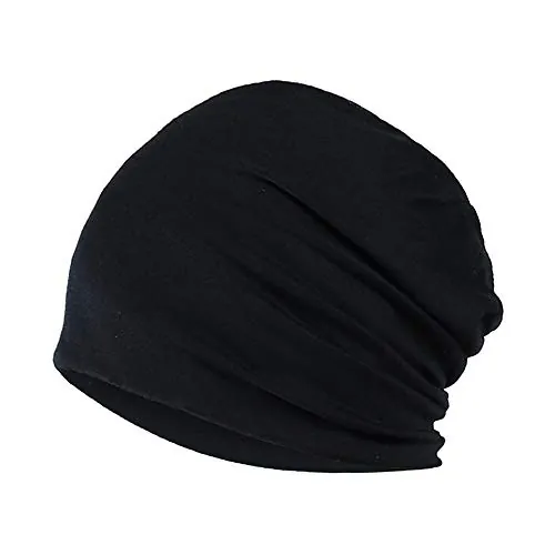 YOFASEN Gorro Slouchy - Quimio Cáncer Algodón Sombrero para la Cabeza Gorro para Dormir Turbante Sombreros Elástico Pañuelo Musulmán para Mujeres Hombres, Negro, talla única