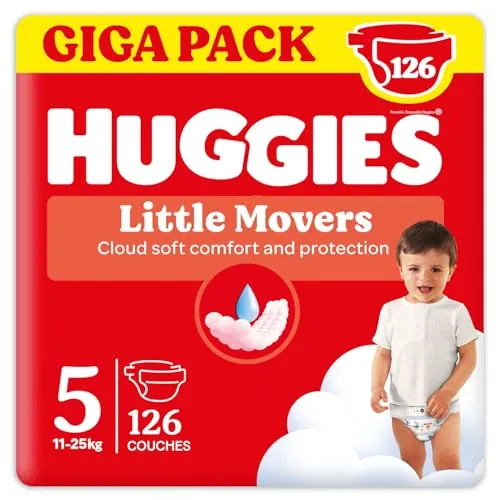 Huggies Little Movers Pañales para Bebé con Diseños Disney Talla 5 (11-25 kg), Comodidad para la Piel 24/7, 3 Packs de 42, Total 126 Pañales