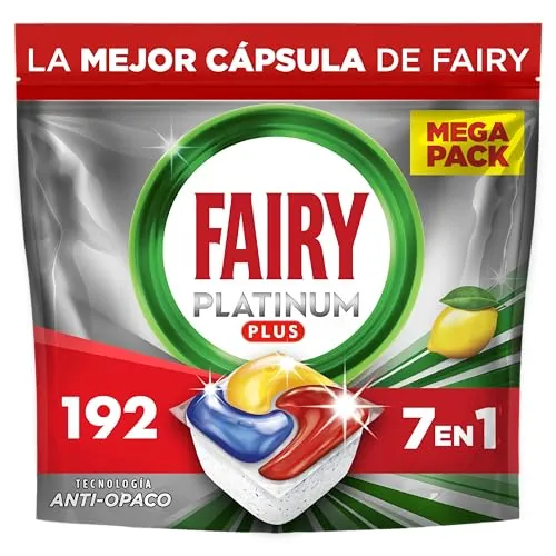 Fairy Platinum Plus Limón Cápsulas De Lavavajillas Todo En Uno,192 Cápsulas,Nuestra Mejor Limpieza Que Deja Los Platos Como Nuevos, Elimina La Falta De Brillo Y Evita La Cal (el embalaje puede variar)
