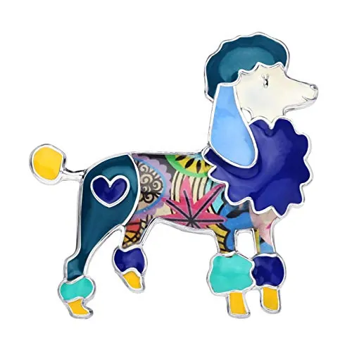 WEVENI Broche de aleación de esmalte lindo caniche perro Pet Pins para mujeres niñas vestido joyería bufanda accesorios regalo, Zinc,