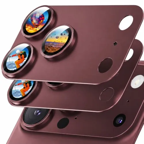 Jurqqer Protector Lente Cámara para iPhone 18 Pro, 2 Uds, Burdeos | Vidrio Templado 9H, HD Alta Transparencia, Antihuellas, Cubierta Antirrayas, Compatible con Fundas, HD Claro