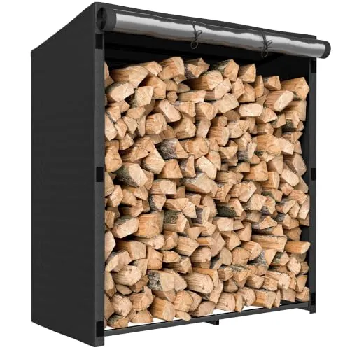 Outsunny Estante de Leña Metálico Carga 300 kg Leñero 140x70x154 cm