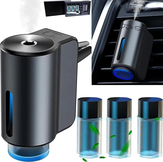 Eléctrico Ambientador Coche con 3 perfumes (Coloniaa/Chanell/Hiltonn), Nebulizador Ultrasónico, 3 Modos Inteligentes, Encendido/Apagado Automático, Batería Incorporada, 30ml de Fragancia CFK-3Z