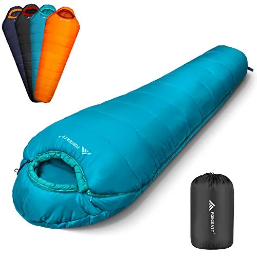 Forceatt Saco de Dormir Momia,Temperatura Aplicable es 0℃-20℃,Sacos de Dormir Compacto para Adultos,3-4 Estaciones,Resistente al Agua y al Desgarro,Ideal para Camping y Trekking