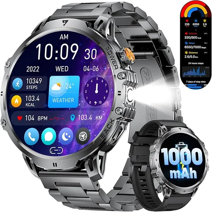LIGE Reloj Inteligente Hombre,1.85" HD Smartwatch Hombre con Llamadas,Pulsómetro SpO2, Monitor Sueño, Podómetro,Batería de 1000 mAh, 110+ Modos Deportivos iOS Android,Negro