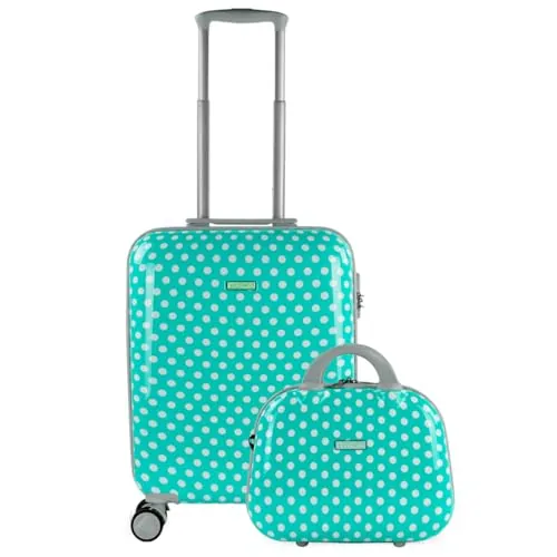 ITACA - Maleta Cabina Infantil con Ruedas Giratorias. Maleta Infantil de Viaje Ligera para Niños, Equipaje de Mano, Compatible Ryanair. con Neceser Candado de Combinación, Topos Menta