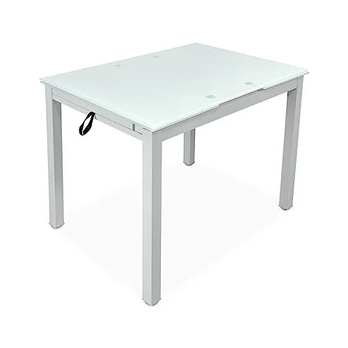 amuéblate Online - Mesa Extensible de Cristal de Cocina o Comedor Acabada en Blanco Modelo Orion, Práctica y Funcional. Medidas: 100-170 cm (Largo) x 70 cm (Ancho) x 74 cm (Alto)
