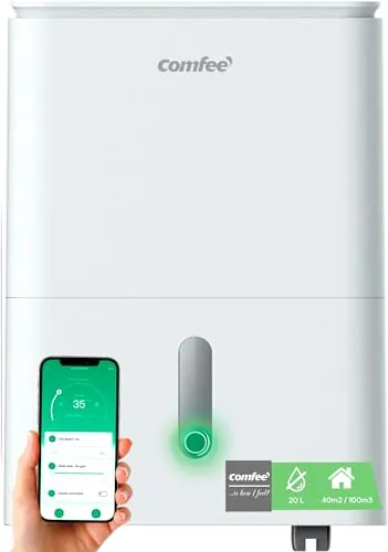 COMFEE' Deshumidificador de Humedad interior 20L / 2-EN-1 Purificador Eléctrico Silencioso con Ionizador, App/WIFI, 4 modos, Bajo Consumo con Depósito Extraible | Easy Dry 20 hasta 52 m² / 150 m³