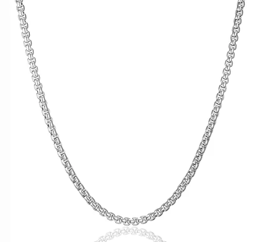AFSTALR Cadena Acero Inoxidable Hombre Plata Collar Veneciana de Eslabones Cuadrados 2mm Ancho Box Chain Punk Caja Cadenas 45CM