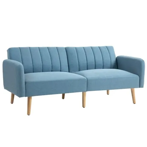 HOMCOM Sofá Cama de 2 Plazas Moderno Plegable 173x75x73 cm Azul Claro