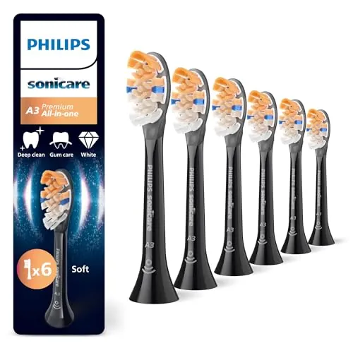 Philips Sonicare A3 Premium All-in-One, cabezales de cepillado de repuesto originales, negro, paquete de 6, HX9096/88