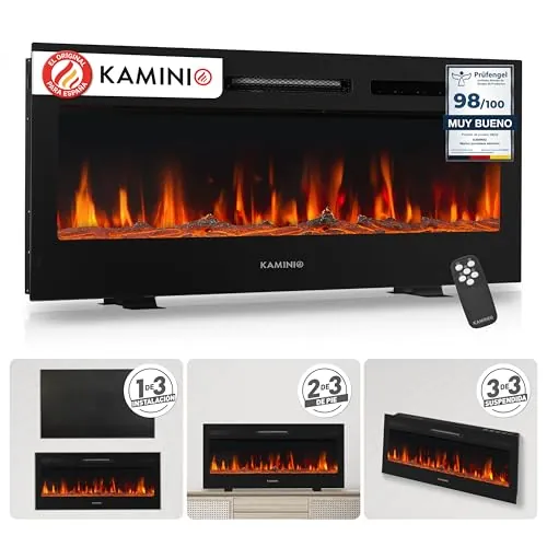 KAMINIO Eléctrica Chimenea Marlon - Chimenea eléctrica 3 en 1 con calefacción, Efecto de Llama 3D, 12 Colores de Llama, Control Remoto (42 Pulgada)