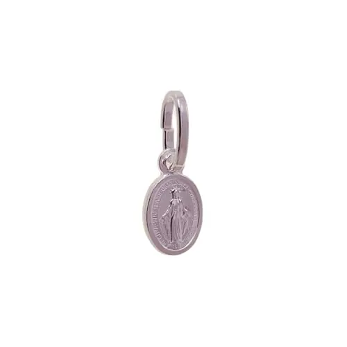 Minoplata Medalla Virgen Milagrosa Mini, Plata de Ley 925, Colgante Religioso Católico, 6mm x 8mm, Acabado a Dos Caras