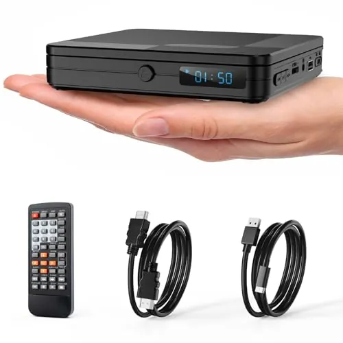 Homlab Mini Reproductor de DVD con Control Remoto, Reproductor de CD y DVD Compacto 1080P HD para Smart TV y proyector, Cuenta con Salida HDMI, Conector para Auriculares, Entrada USB 2.0, Soporte PAL