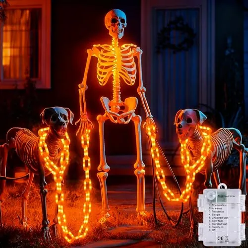 Joomer Guirnalda de Luces Halloween Exterior, 3m 160 LED Luz Halloween Decoraciónpara Exteriores Impermeable a Pilas, 8 Modos Cadena de luces LED Naranjas para Ventanas Fiestas Casas Cercas