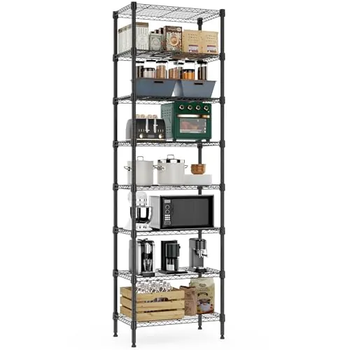 M MZG Estantería metálica de 8 Niveles con estantes Ajustables, Estante de Alambre Divisible para Almacenamiento, Capacidad de Carga hasta 908 kg, para Garaje, almacén, Taller y sótano, 35×60×201cm