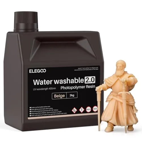 ELEGOO Lavable con Agua Impresora 3D Resina 2.0 para Impresora 3D LCD Resina de Curado UV Resina de Fotopolímero de 405 nm para Impresión LCD 3D 2000Gram Beige