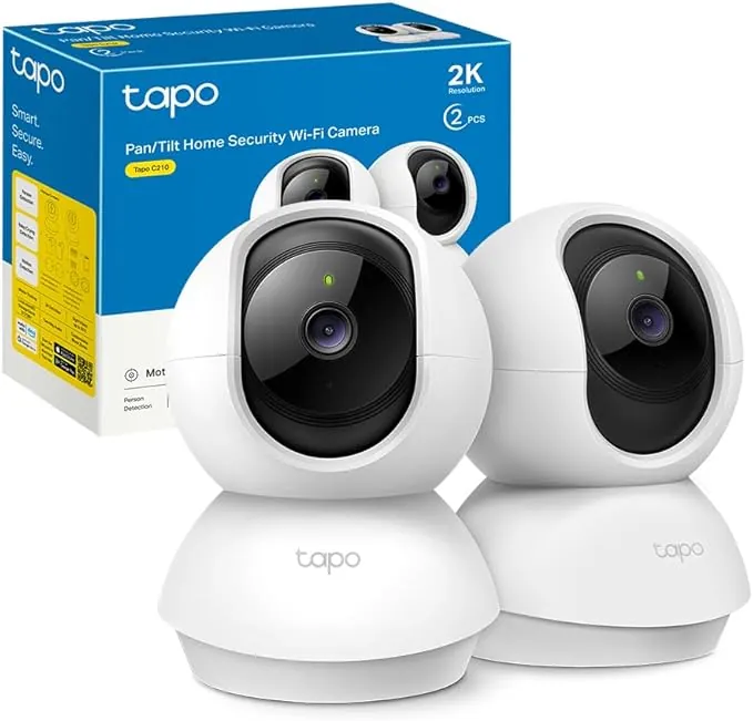 Tapo C210(2-Pack) - Cámara IP WiFi 360° Cámara de Vigilancia 2K (3MP),Visión Nocturna Admite Tarjeta SD hasta 512 GB, Detección de Movimiento, Control Remoto, Compatible con Alexa