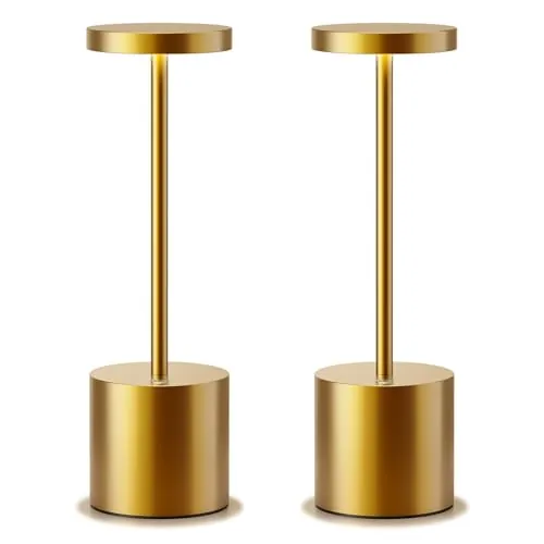 SLSMD Lámpara de mesa inalámbrica LED recargable regulable 5000 mAh 3 modos de luz USB-C lámpara de mesa uso interior/exterior (2 oros)