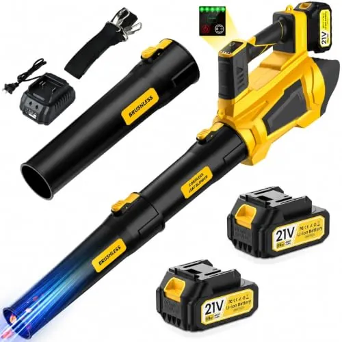Soplador de Hojas 5 Velocidades, 2×4.0Ah Baterías y Cargador Motor sin Escobillas de 1000 W Rápido, Soplador Eléctrico Ligero para Cuidado del Jardín, Entrada, Hojas, Polvo y Nieve