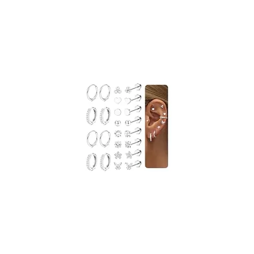 Diamday Pendientes de Acero Quirurgico Dorados para Mujer - Piercing Oreja Helix Cartílago Tragus Aros - Múltiples Piercings Hipoalergénicos