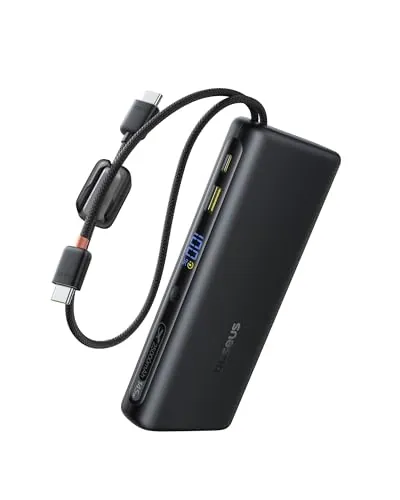 Baseus FC41 145W 25000mAh Powerbank Laptop Schnellladen Power Bank mit 2 integrierte USB-C Kabel Externe Handyakkus für MacBook Pro, iPhone 17/16/15, DELL, HP, SteamDeck, Samsung, Negro