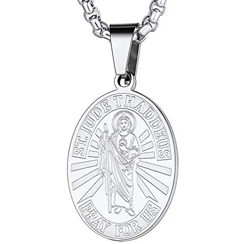 FaithHeart Cadena San Judas Tadeo Medalla Hombre Acero Inoxidable 316L Santo Patrón Amigo Fiel Jesús Joyería Católica Cristiana Rezo Oración Regalo Reyes