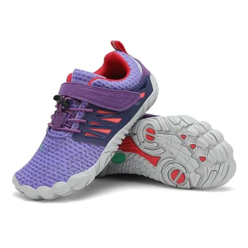 SAGUARO Zapatillas Barefoot Niña Niños Zapatillas Minimalista Antideslizante Barefoot Calzado Minimalista Zapatillas de Trail Running para Zero Drop Soles Púrpura,Gr.30