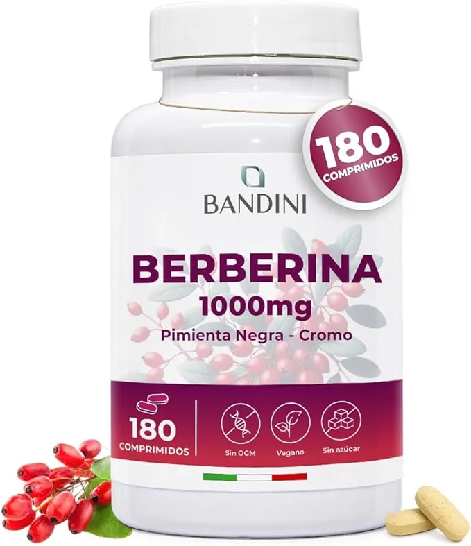 Bandini® Berberina 1000mg pura alta dosificación | 180 comprimidos veganos - Berberina HCl de Berberis Aristata 97% + Cromo y Pimienta Negra | Máxima absorción - Función digestiva, hepática, intestina
