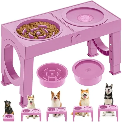 X XBEN 3-in-1 Comedero Perro Elevado de 5 Alturas Ajustables, 1,4L Bebedero Perro Antigoteo, 1L Comedero Antivoracidad,Comederos Elevados para Medianos y Grandes,Plegable y Antideslizante
