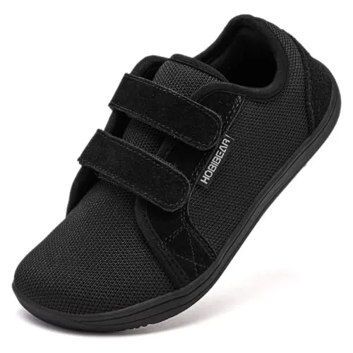 HOBIBEAR Kids Calzado Descalzo Ancho para niños niñas Outdoor Trail Running Minimalist Walking Shoes(Negro,EU 29)