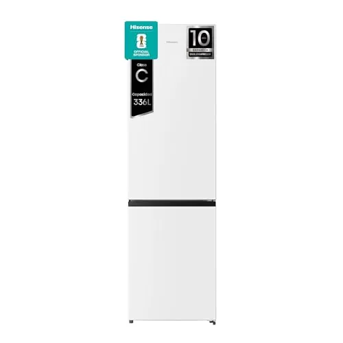 Hisense RB440N4AWC - Frigoríficos, Combi, 336L, Class C, Ancho 60cm x Altura 202cm, Multi Air Flow, Apertura de Puertas 90º, Congelamiento Rápido, Botellero, Puerta Reversible, Blanco