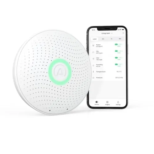 Airthings 2930 Wave Plus: monitor de radón y de la calidad del aire con detector de CO2, COV, presión de aire, humedad y temperatura