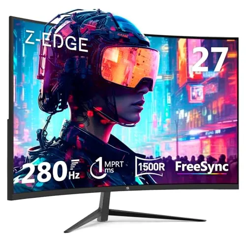 Z-Edge Monitor Gaming 27 Pulgadas，Monitor Curvo 280 Hz (DP), Pantalla PC Curvada,1ms MPRT, FHD(1920x1080), FreeSync, LED 16:9 con Cable HDMI, 1500R VA, 2* HDMI2.0 & 2* DP 1.2