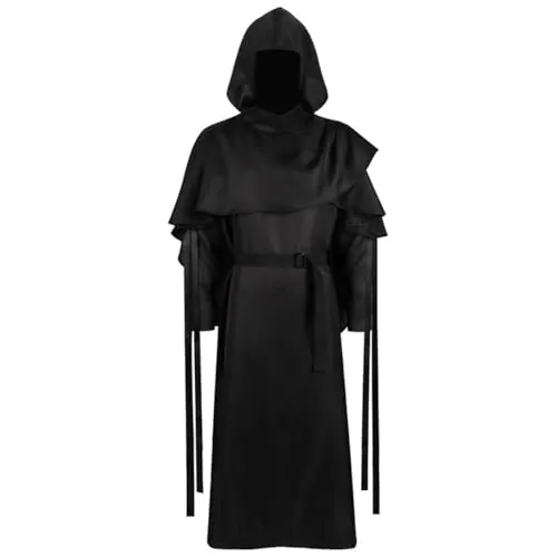 LANGWEI Negro,XXL,Disfraz De Diablo De La Parca De Halloween, Traje De Monje Medieval, Traje De Sacerdote