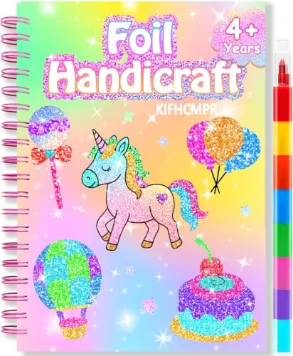 Foil Handicraft Kids-Unicornio,Creativo Kit Manualidades niños con foil | Arte Sin Suciedad Juegos de Manualidades de Láminas para Niños DIY Regalos Juego de Viaje Regalos 4+ Años Cumpleaños Navidad