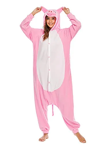 Pijamas Animales Mujer Disfraces de Cosplay para Adultos Pijama Cerdo Enteros, XL
