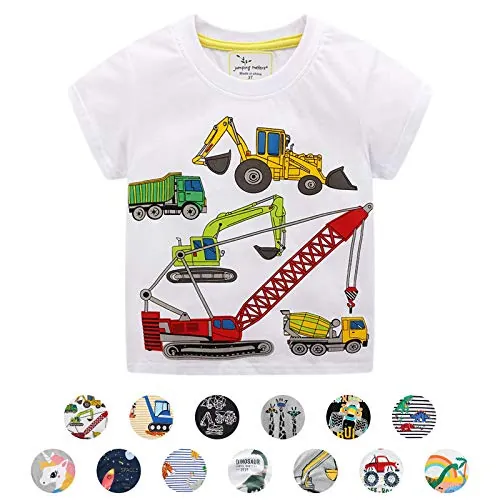 Camiseta para Niños Pequeños,Verano Muchachos Chicas Algodón Linda Dibujos Animados Animal Modelo Corto Manga Tops (F Blanco Excavador, 3-4 años)