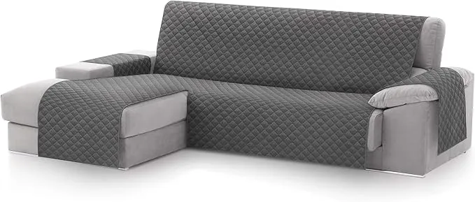 Textilhome CubreSofá Chaise Longue Malu, Protector para Sofás Acolchado Brazo Izquierdo, Tamaño 240cm. Color Gris (Visto DE Frente), Ideal para Mascotas, Arañazos.