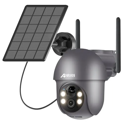 ANRAN 2K Cámara Vigilancia WiFi Exterior Solar, Detección de Movimiento PIR, Visión Nocturna a Color, Audio Bidireccional, Cámara 360 Exterior, Alarma de Luz y Sonido, Compatible con Alexa, Q01 Gris