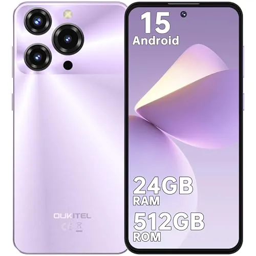 OUKITEL C69 Telefonos Moviles Libres 2026, 7,2" HD+ 120Hz Pantalla Movil, 24GB+512GB/TF 1TB, Batería 6000mAh Android 15 Smartphone, Cámara 64MP+8MP, 4G Dual SIM/Face ID/Fingerprint/GPS/NFC, Morado