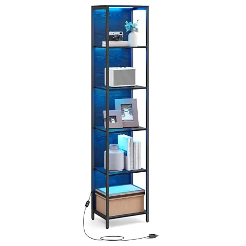 VASAGLE Estantería de 6 Niveles con Luz LED, 40 x 30,3 x 178 cm