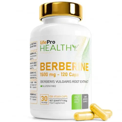 Life Pro Berberina 1500mg 120 Vegancaps - Alta Dosificación, Mejora Resistencia Insulina y Control Glucemia, Ingredientes Naturales y Máxima Absorción