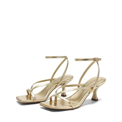 DREAM PAIRS Sandalias Tacón Gato Tiras,Oro-Pu,43 | Tacón gato, punta cuadrada abierta, tiras ajustables, suela antideslizante, elegantes para boda, fiesta y graduación.