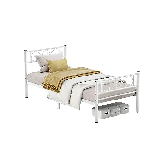 VASAGLE Marco de Cama de Metal, para Colchón de 90 x 190 cm, Blanco Mate | Estructura de Cama, Montaje Sencillo, Invitados, para Habitaciones Pequeñas, Colección VIVIAN, RMB061W01