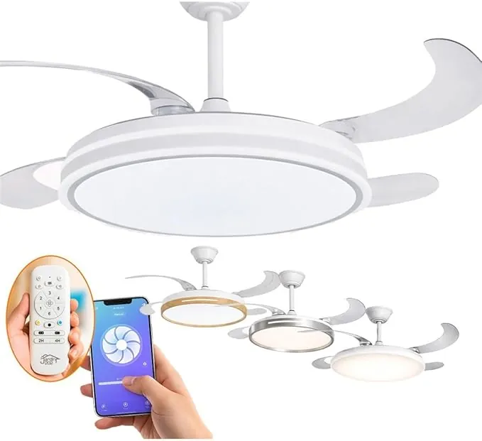 Jardin202 - Ventilador de Techo con Aspas Retráctiles, Motor DC, Temporizador, WiFi Alexa/Google Home y Luz LED Regulable, Mando a Distancia | 50 cm (Tarifa Wifi Blanco)