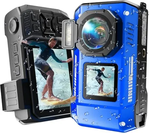 MaxMango D50 33FT Cámara Digital Impermeable, 8K 70MP Cámara Acuática con 16 GB, Cámara de Fotos con 2.88" Doble Pantalla 18x, Resistente al Polvo y a los Golpes, Autofocus - Azul