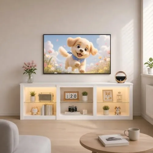 WLIVE Mueble TV 166 cm para TVs de hasta 75", con LED y Estantes Abiertos